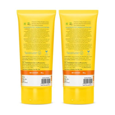 Mamaearth Vitamin C Daily Glow Sunscreen With Vitamin C & Turmeric For Sun Protection & Glow | Spf 50 & Pa++++ Protection | No White Cast | Lightweight & Non-Sticky | For All Skin Types | 80G X 2